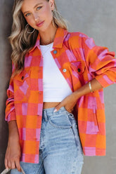 Plaid Collared Neck Button Up Jacket OutfitFlow